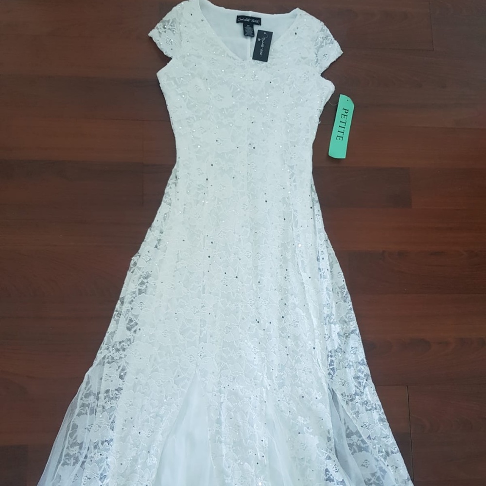 NEW Evening Long Maxi Dress White beaded lace and mesh